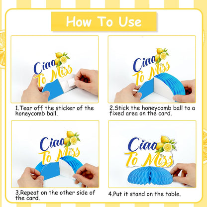 Lemon Theme Bachelorette Decoration 8PCS Ciao To Miss Bridal Shower Honeycomb Centerpieces Italian Lemon Decorations for Bridal Shower Engagement