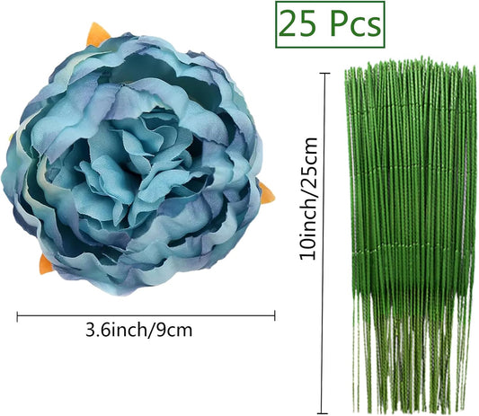 25 Pcs Silk Peony Artificial Flower Heads 4 inch Fake Peony Flowers Heads with Stems Artificial Peony Flower Heads in Bulk Wholesale for Wedding Home Decor (Yellow)