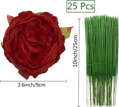 25 Pcs Silk Peony Artificial Flower Heads 4 inch Fake Peony Flowers Heads with Stems Artificial Peony Flower Heads in Bulk Wholesale for Wedding Home Decor (Yellow)