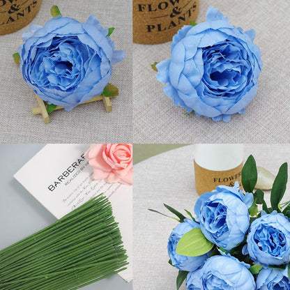25 Pcs Silk Peony Artificial Flower Heads 4 inch Fake Peony Flowers Heads with Stems Artificial Peony Flower Heads in Bulk Wholesale for Wedding Home Decor (Yellow)