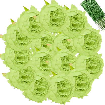 25 Pcs Silk Peony Artificial Flower Heads 4 inch Fake Peony Flowers Heads with Stems Artificial Peony Flower Heads in Bulk Wholesale for Wedding Home Decor (Yellow)