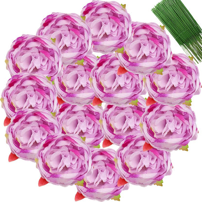 25 Pcs Silk Peony Artificial Flower Heads 4 inch Fake Peony Flowers Heads with Stems Artificial Peony Flower Heads in Bulk Wholesale for Wedding Home Decor (Yellow)