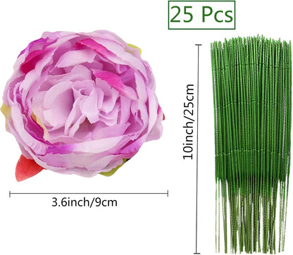 25 Pcs Silk Peony Artificial Flower Heads 4 inch Fake Peony Flowers Heads with Stems Artificial Peony Flower Heads in Bulk Wholesale for Wedding Home Decor (Yellow)
