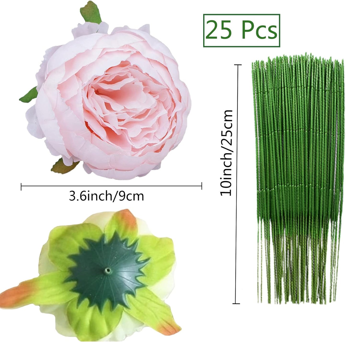 25 Pcs Silk Peony Artificial Flower Heads 4 inch Fake Peony Flowers Heads with Stems Artificial Peony Flower Heads in Bulk Wholesale for Wedding Home Decor (Yellow)