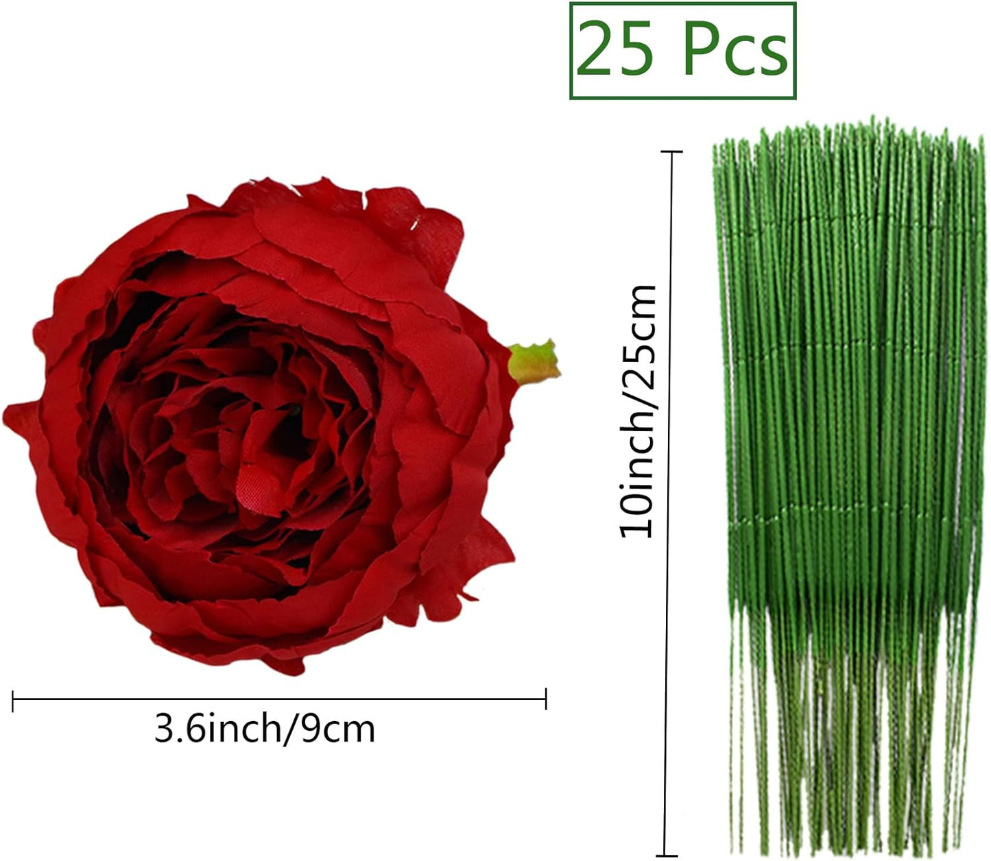 25 Pcs Silk Peony Artificial Flower Heads 4 inch Fake Peony Flowers Heads with Stems Artificial Peony Flower Heads in Bulk Wholesale for Wedding Home Decor (Yellow)