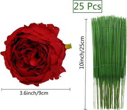 25 Pcs Silk Peony Artificial Flower Heads 4 inch Fake Peony Flowers Heads with Stems Artificial Peony Flower Heads in Bulk Wholesale for Wedding Home Decor (Yellow)