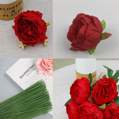 25 Pcs Silk Peony Artificial Flower Heads 4 inch Fake Peony Flowers Heads with Stems Artificial Peony Flower Heads in Bulk Wholesale for Wedding Home Decor (Yellow)