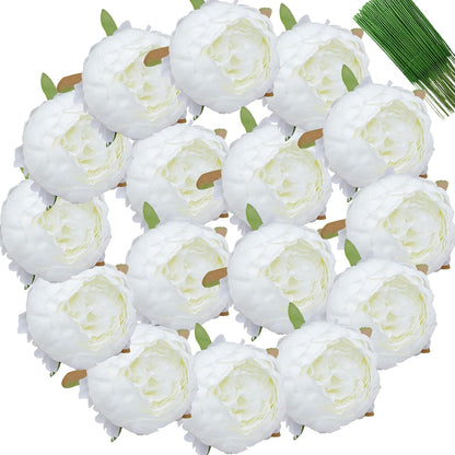 25 Pcs Silk Peony Artificial Flower Heads 4 inch Fake Peony Flowers Heads with Stems Artificial Peony Flower Heads in Bulk Wholesale for Wedding Home Decor (Yellow)