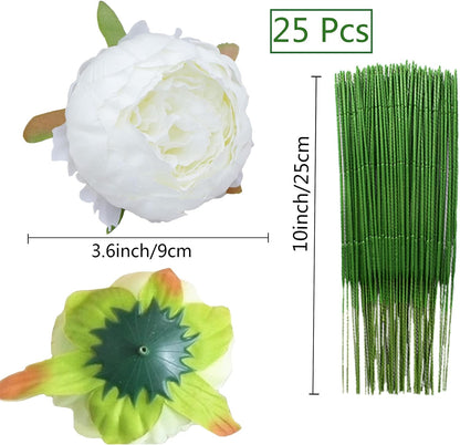 25 Pcs Silk Peony Artificial Flower Heads 4 inch Fake Peony Flowers Heads with Stems Artificial Peony Flower Heads in Bulk Wholesale for Wedding Home Decor (Yellow)