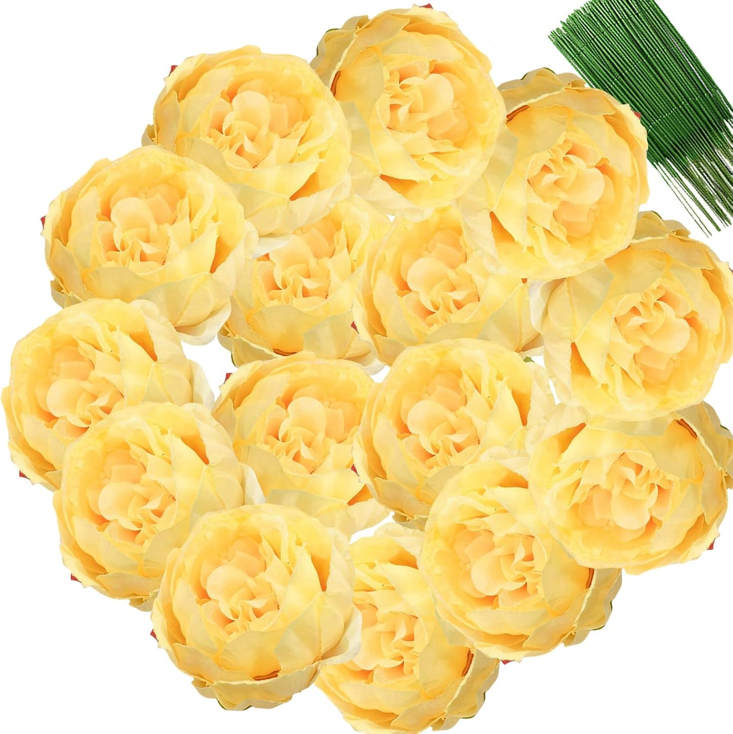 25 Pcs Silk Peony Artificial Flower Heads 4 inch Fake Peony Flowers Heads with Stems Artificial Peony Flower Heads in Bulk Wholesale for Wedding Home Decor (Yellow)