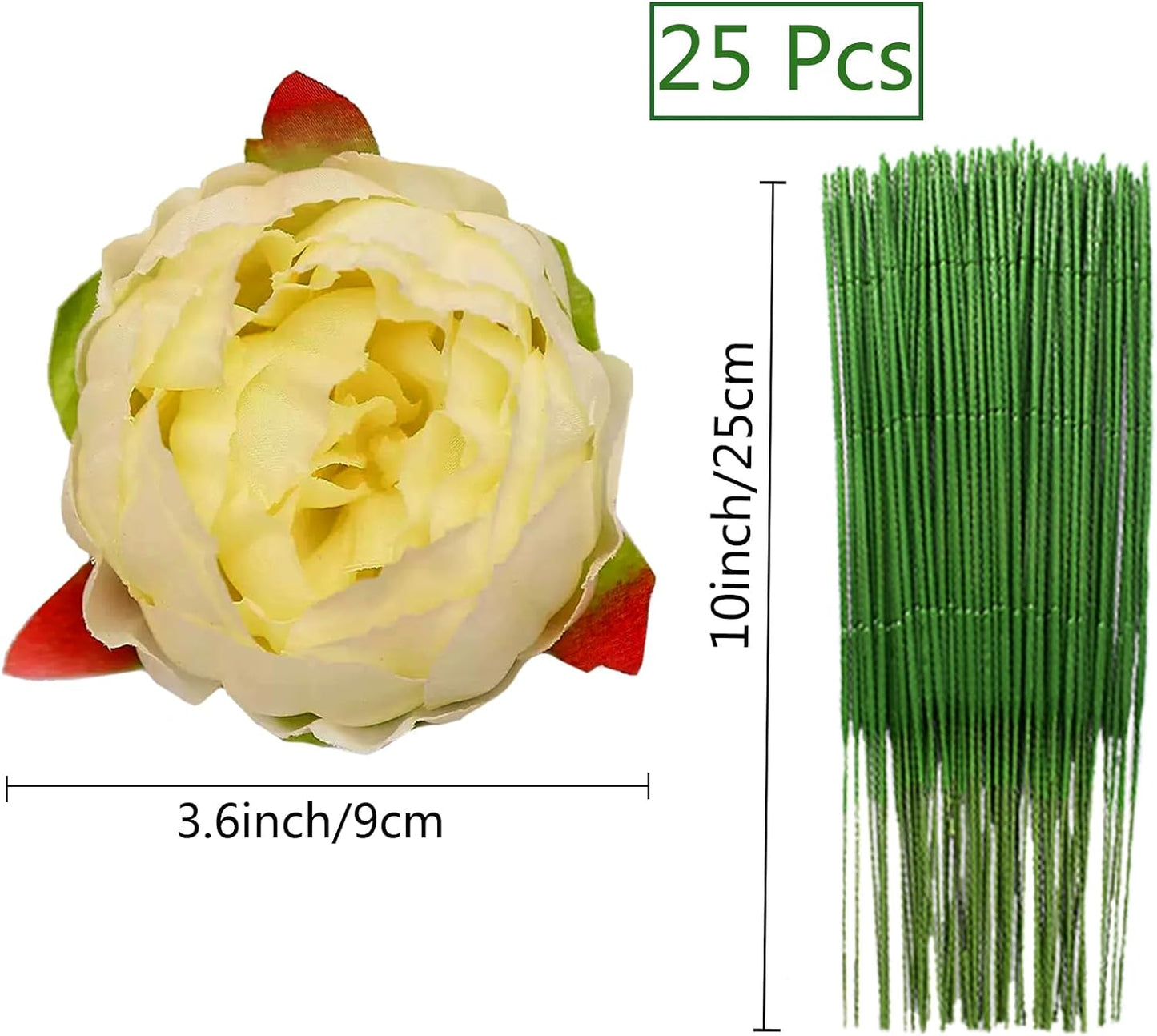 25 Pcs Silk Peony Artificial Flower Heads 4 inch Fake Peony Flowers Heads with Stems Artificial Peony Flower Heads in Bulk Wholesale for Wedding Home Decor (Yellow)