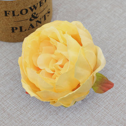 25 Pcs Silk Peony Artificial Flower Heads 4 inch Fake Peony Flowers Heads with Stems Artificial Peony Flower Heads in Bulk Wholesale for Wedding Home Decor (Yellow)