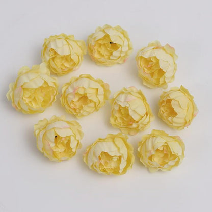 25 Pcs Silk Peony Artificial Flower Heads 4 inch Fake Peony Flowers Heads with Stems Artificial Peony Flower Heads in Bulk Wholesale for Wedding Home Decor (Yellow)