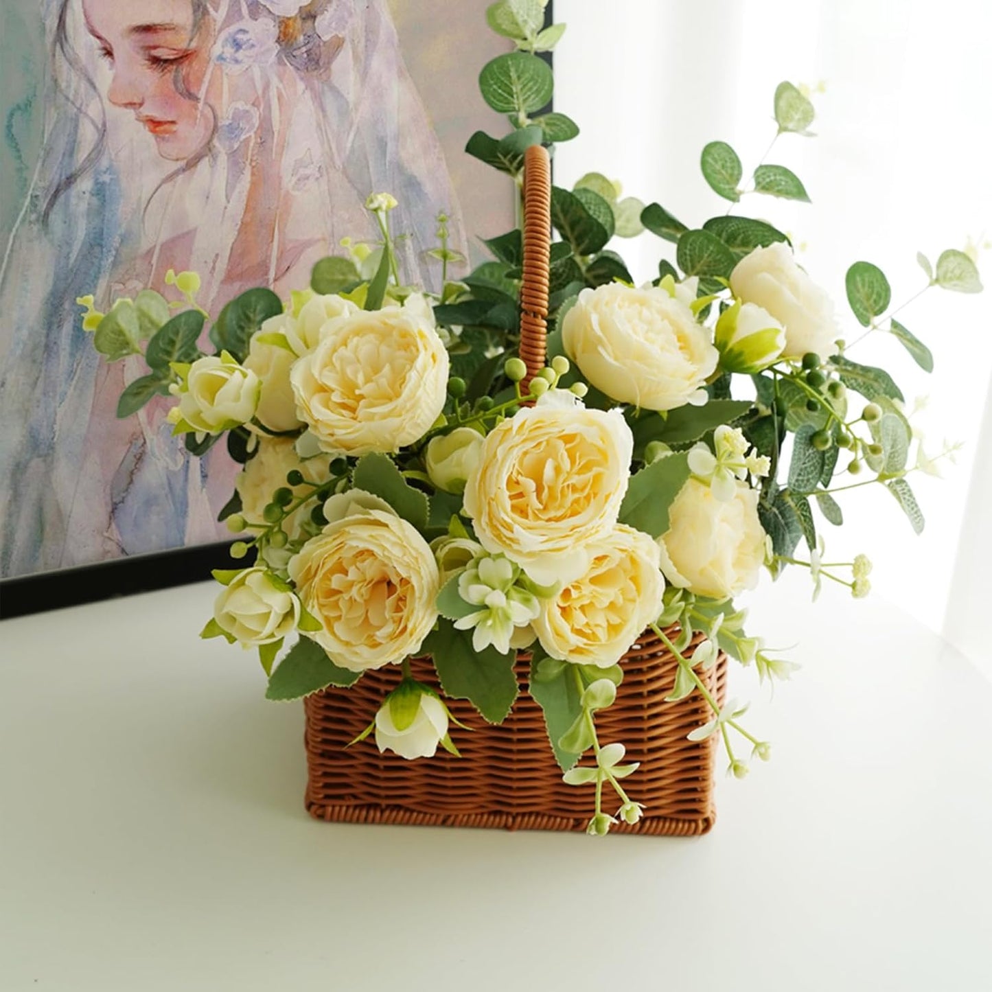 25 Pcs Silk Peony Artificial Flower Heads 4 inch Fake Peony Flowers Heads with Stems Artificial Peony Flower Heads in Bulk Wholesale for Wedding Home Decor (Yellow)