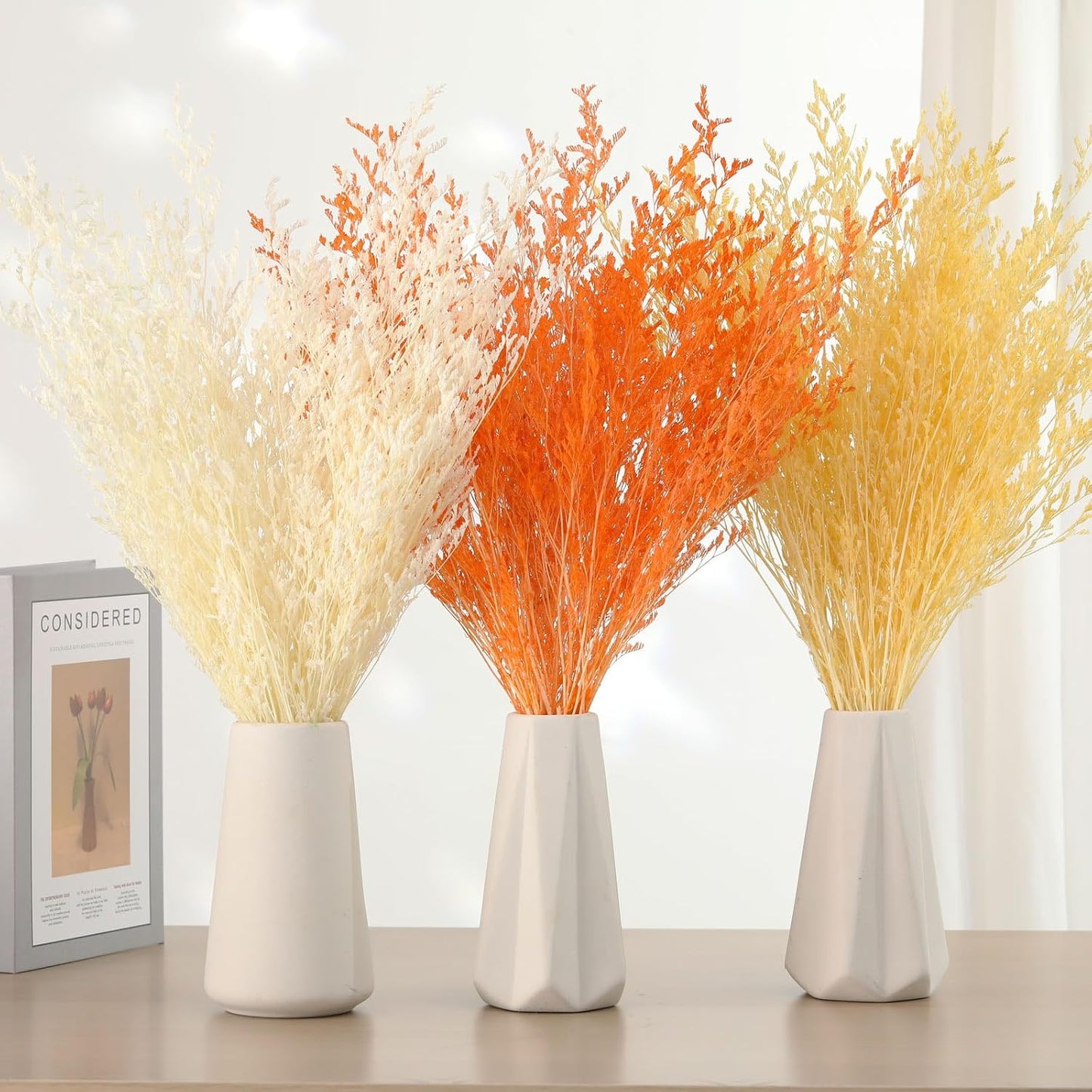 Dried Flowers Bouquet, Dry Caspia Flower Bundle, Floral Lavender, Babys Breath Flowers Arrangements for Wedding Decor, Door Wreath, Home Party Table Vase Decoration (Yellow, 17'')