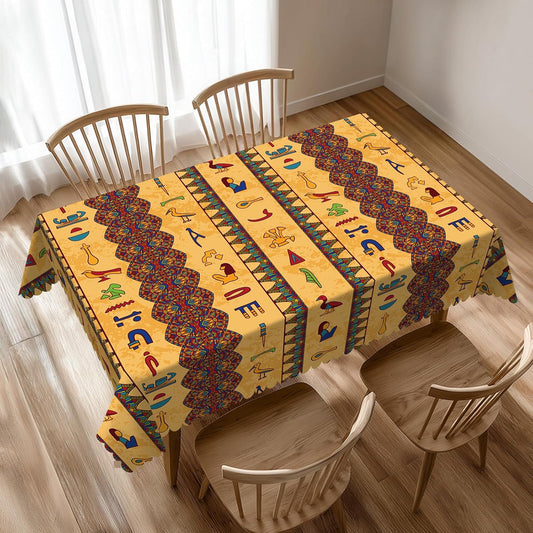 Rectangle Table Cloth Colorful Ancient Egyptian Hieroglyphs and Floral Tablecloths for Dining Tables, Tabletop Decoration Reusable Table Cover for Holiday,Kitchen,Party,54x72 Inch