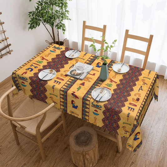 Rectangle Table Cloth Colorful Ancient Egyptian Hieroglyphs and Floral Tablecloths for Dining Tables, Tabletop Decoration Reusable Table Cover for Holiday,Kitchen,Party,54x72 Inch