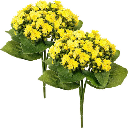 2 Pack Kalanchoe Artificial Flowers 8.3" Yellow Faux Silk Flowers Artificial Kalanchoe Plants for Home Office Kitchen Shelf Desk Bathroom Decoration