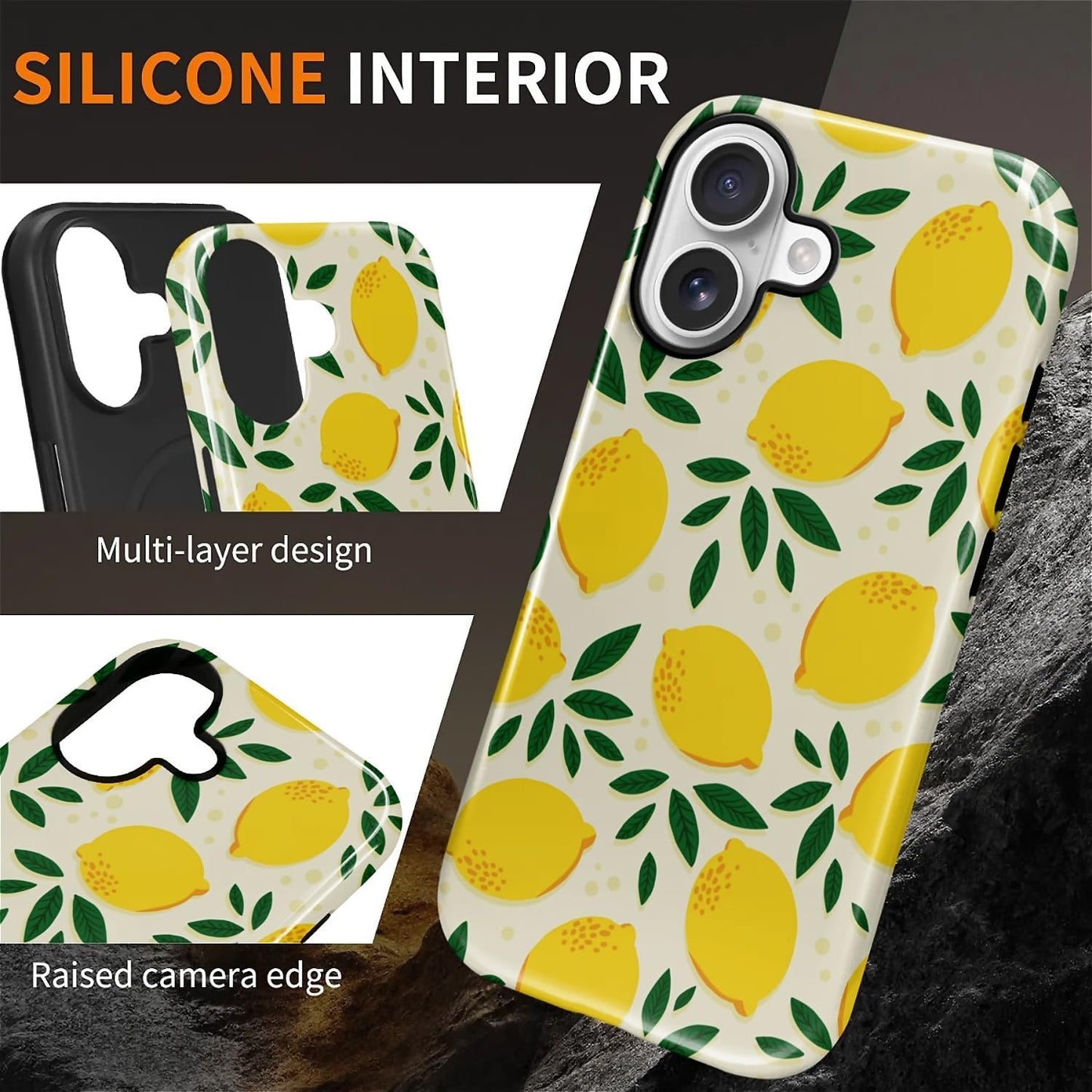 for iPhone 17 Case,Compatible with MagSafe,Dual-Layer Hard Shell + Silicone Cover,Full Body Protection Shockproof Case for iPhone 17-Cute Summer Lemon