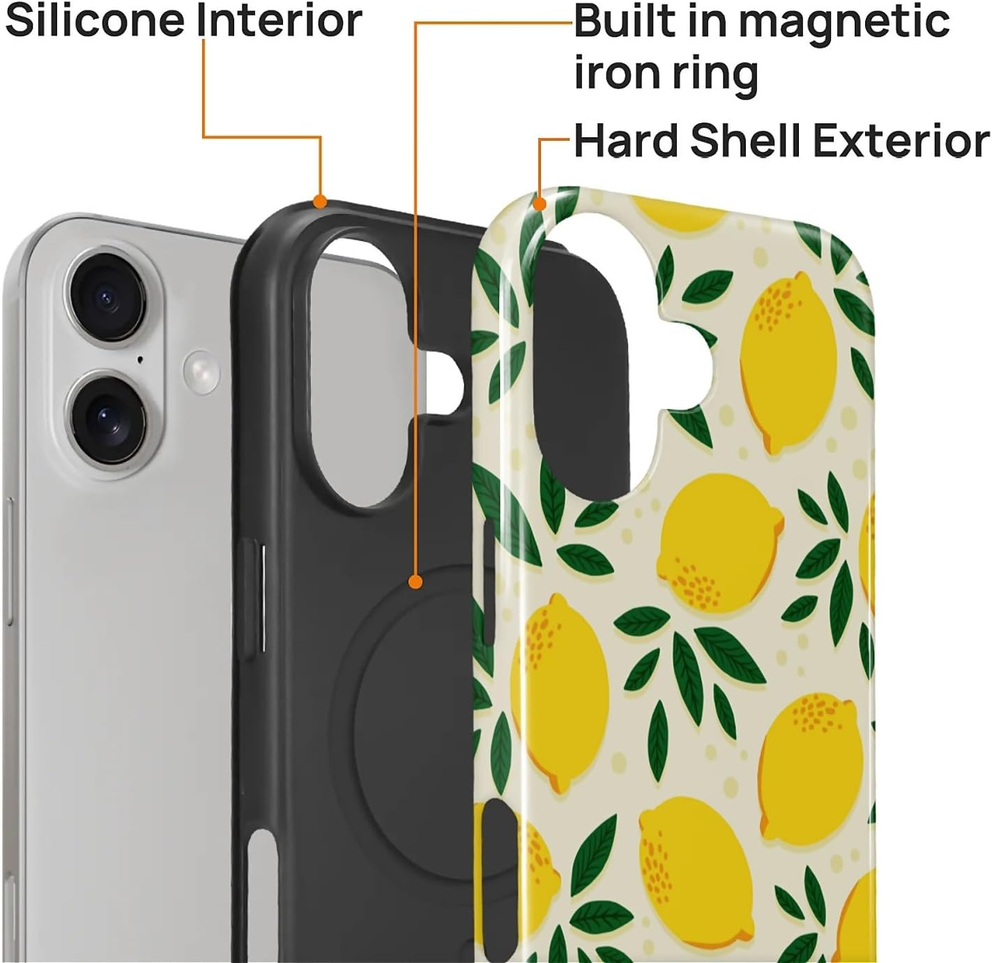 for iPhone 17 Case,Compatible with MagSafe,Dual-Layer Hard Shell + Silicone Cover,Full Body Protection Shockproof Case for iPhone 17-Cute Summer Lemon