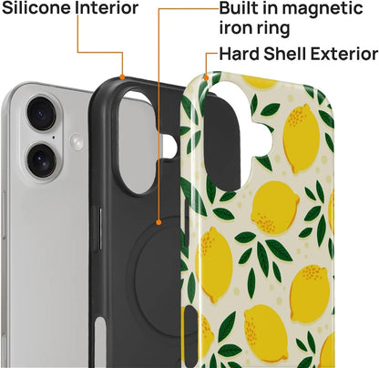 for iPhone 17 Case,Compatible with MagSafe,Dual-Layer Hard Shell + Silicone Cover,Full Body Protection Shockproof Case for iPhone 17-Cute Summer Lemon