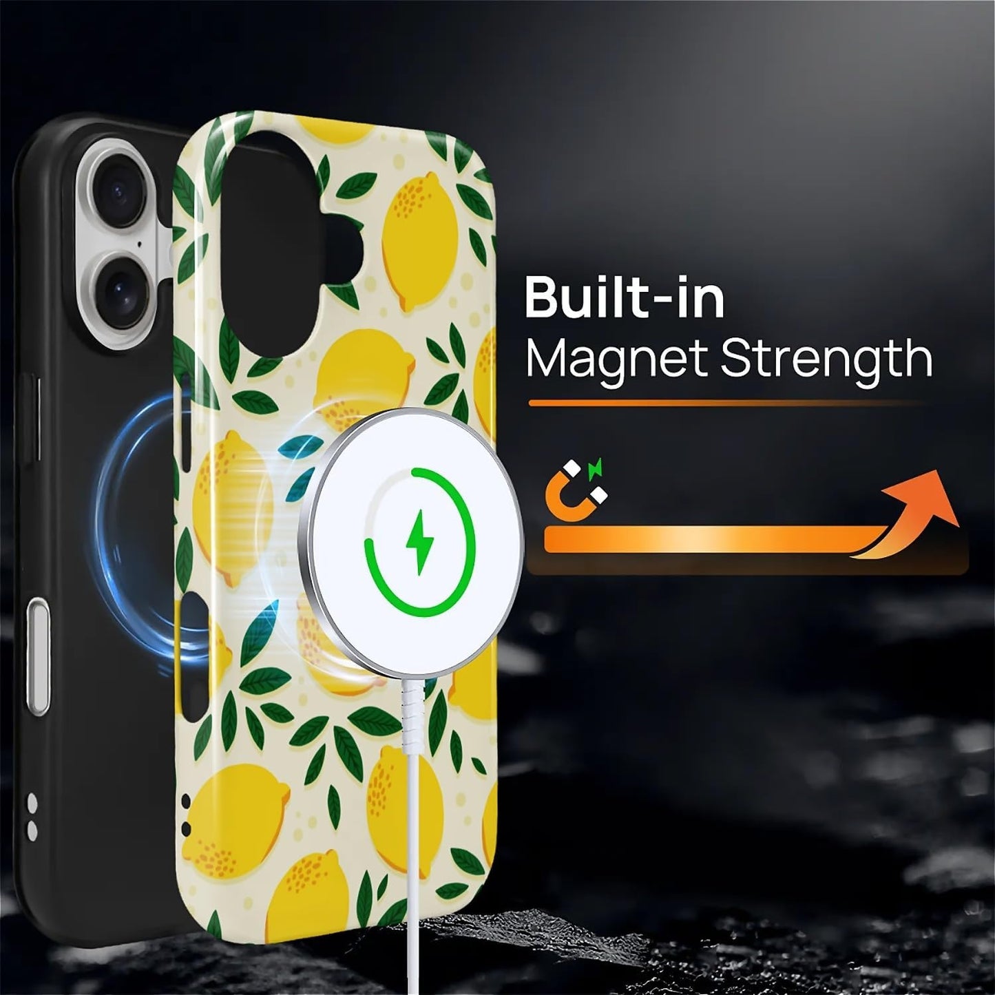 for iPhone 17 Case,Compatible with MagSafe,Dual-Layer Hard Shell + Silicone Cover,Full Body Protection Shockproof Case for iPhone 17-Cute Summer Lemon