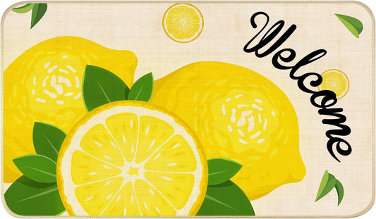 Lemon Doormat Outdoor Entrance, Non Slip Rubber Backing Outdoor Mats for Front Door, Welcome Mat Washable Indoor Entrance Rug Lemon Decor 17"x29"