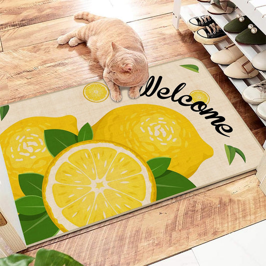 Lemon Doormat Outdoor Entrance, Non Slip Rubber Backing Outdoor Mats for Front Door, Welcome Mat Washable Indoor Entrance Rug Lemon Decor 17"x29"