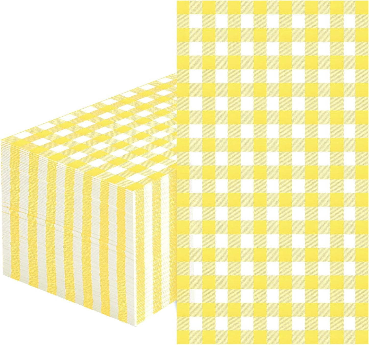 100 Pcs Yellow Gingham Napkins Disposable - Yellow and White Checkered Paper Napkins - Plaid Dinner Napkins for Picnic Golf Easter BBQ Birthday Wedding Party Supplies