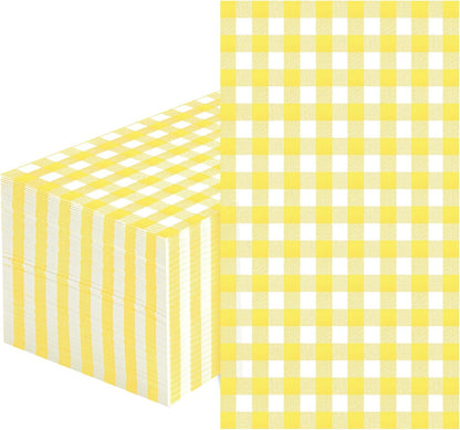 100 Pcs Yellow Gingham Napkins Disposable - Yellow and White Checkered Paper Napkins - Plaid Dinner Napkins for Picnic Golf Easter BBQ Birthday Wedding Party Supplies