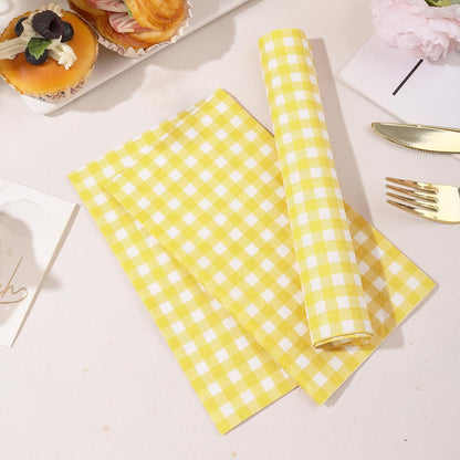 100 Pcs Yellow Gingham Napkins Disposable - Yellow and White Checkered Paper Napkins - Plaid Dinner Napkins for Picnic Golf Easter BBQ Birthday Wedding Party Supplies