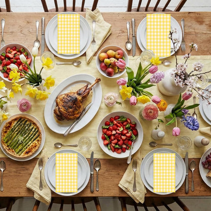 100 Pcs Yellow Gingham Napkins Disposable - Yellow and White Checkered Paper Napkins - Plaid Dinner Napkins for Picnic Golf Easter BBQ Birthday Wedding Party Supplies