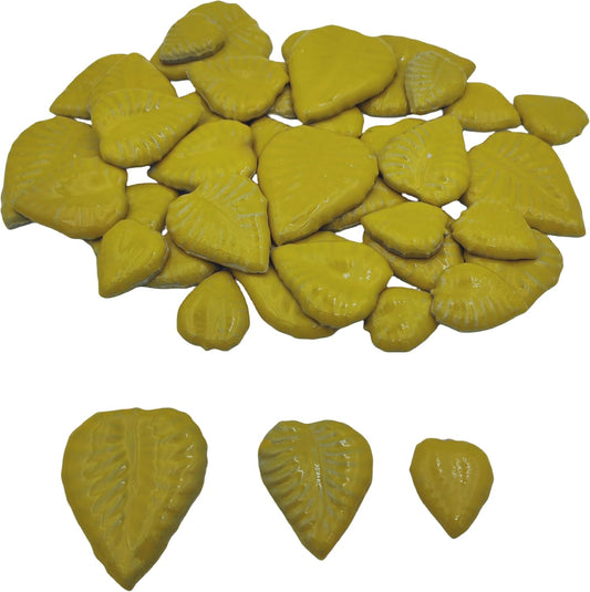 1.1LB Random Ceramic Mosaic Tiles For DIY Crafts,3 Sized Mosaic Pieces for Plates Flowerpots Making Supplies Home and Outdoor Decoration (Yellow, Leaves)