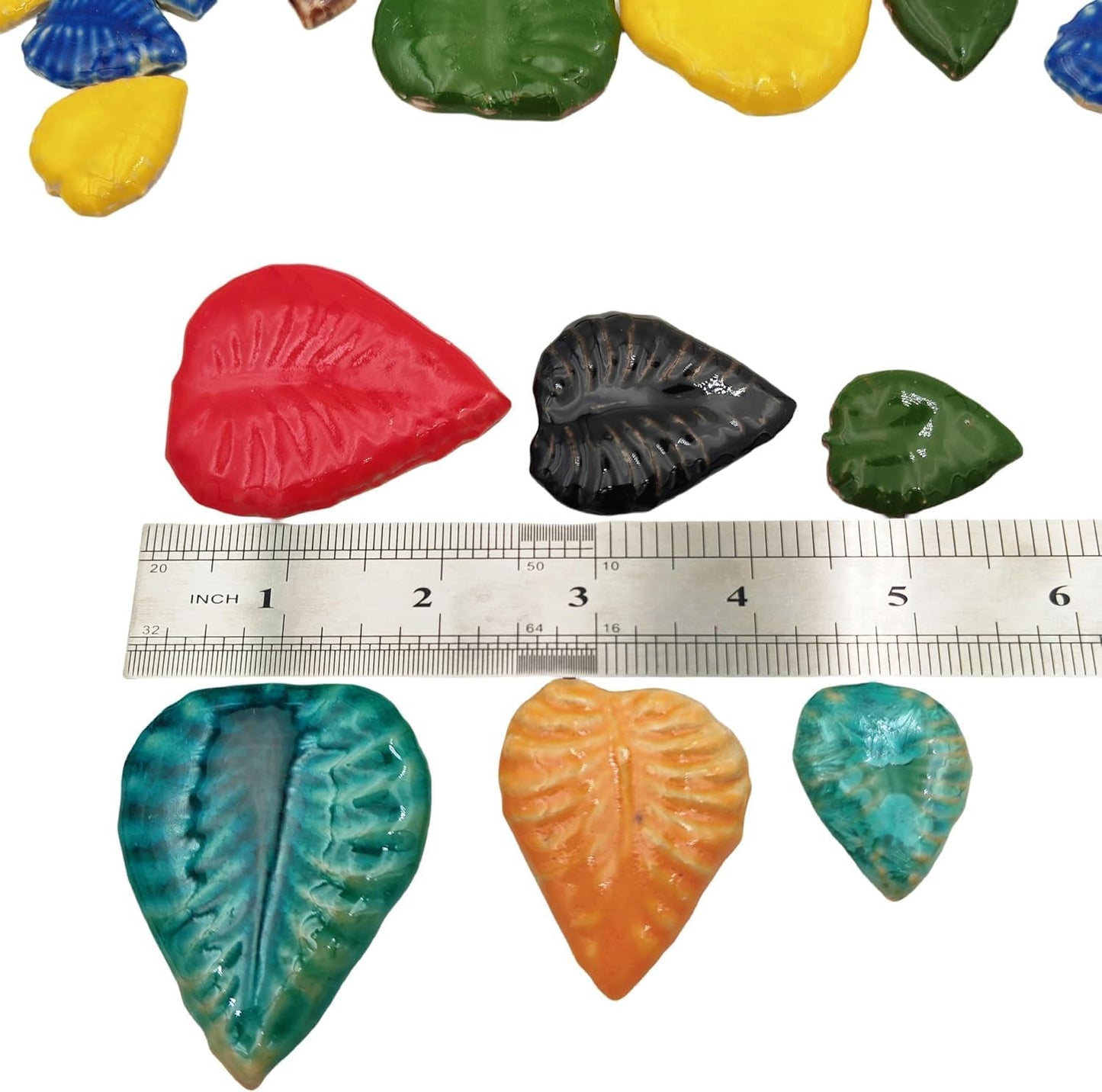 1.1LB Random Ceramic Mosaic Tiles For DIY Crafts,3 Sized Mosaic Pieces for Plates Flowerpots Making Supplies Home and Outdoor Decoration (Yellow, Leaves)
