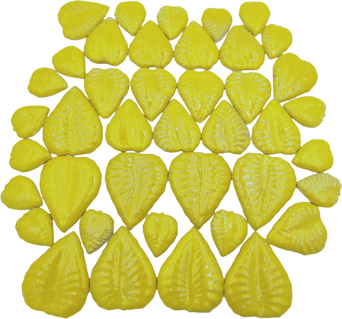 1.1LB Random Ceramic Mosaic Tiles For DIY Crafts,3 Sized Mosaic Pieces for Plates Flowerpots Making Supplies Home and Outdoor Decoration (Yellow, Leaves)