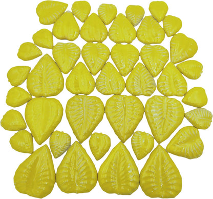 1.1LB Random Ceramic Mosaic Tiles For DIY Crafts,3 Sized Mosaic Pieces for Plates Flowerpots Making Supplies Home and Outdoor Decoration (Yellow, Leaves)