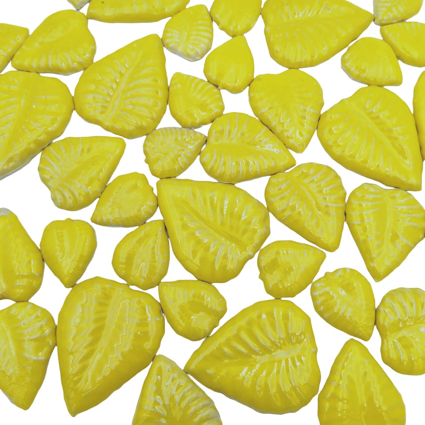 1.1LB Random Ceramic Mosaic Tiles For DIY Crafts,3 Sized Mosaic Pieces for Plates Flowerpots Making Supplies Home and Outdoor Decoration (Yellow, Leaves)