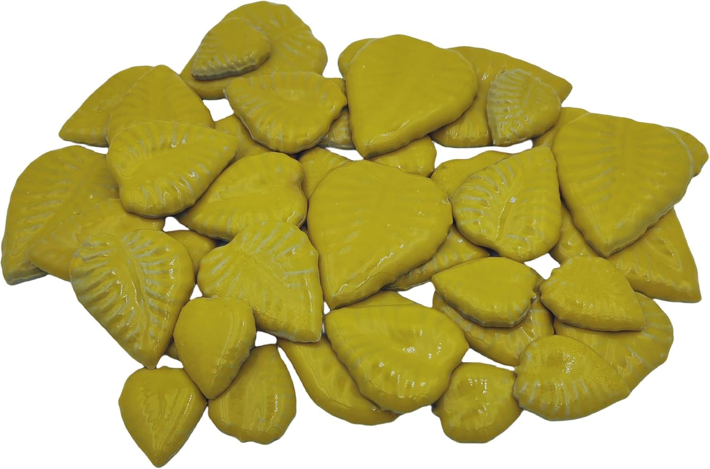 1.1LB Random Ceramic Mosaic Tiles For DIY Crafts,3 Sized Mosaic Pieces for Plates Flowerpots Making Supplies Home and Outdoor Decoration (Yellow, Leaves)