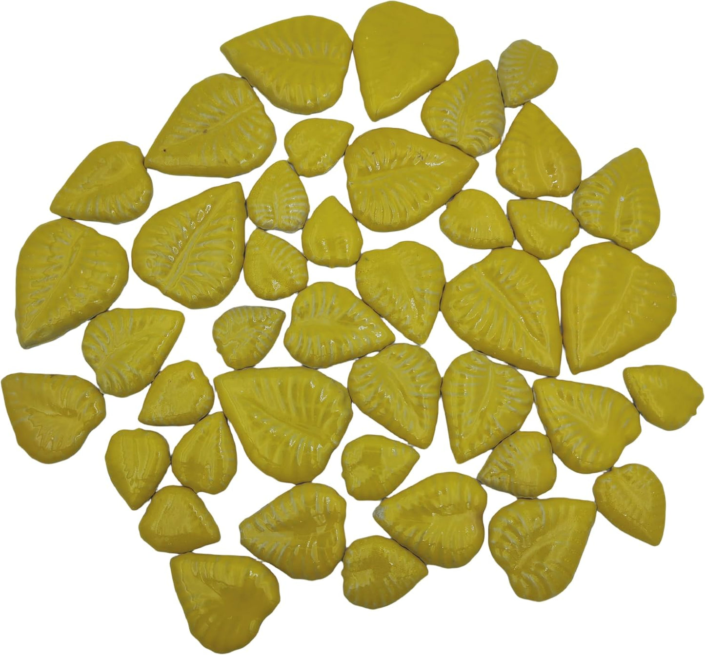 1.1LB Random Ceramic Mosaic Tiles For DIY Crafts,3 Sized Mosaic Pieces for Plates Flowerpots Making Supplies Home and Outdoor Decoration (Yellow, Leaves)