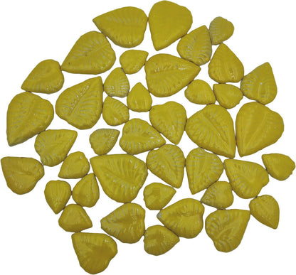 1.1LB Random Ceramic Mosaic Tiles For DIY Crafts,3 Sized Mosaic Pieces for Plates Flowerpots Making Supplies Home and Outdoor Decoration (Yellow, Leaves)