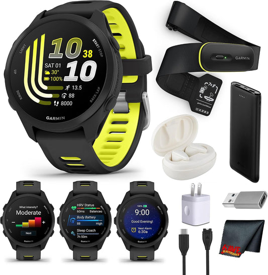 Forerunner 170 GPS Running Smartwatch 1.2" AMOLED, Black/Amp Yellow Bundle