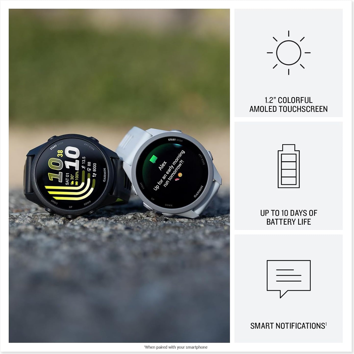 Forerunner 170 GPS Running Smartwatch 1.2" AMOLED, Black/Amp Yellow Bundle