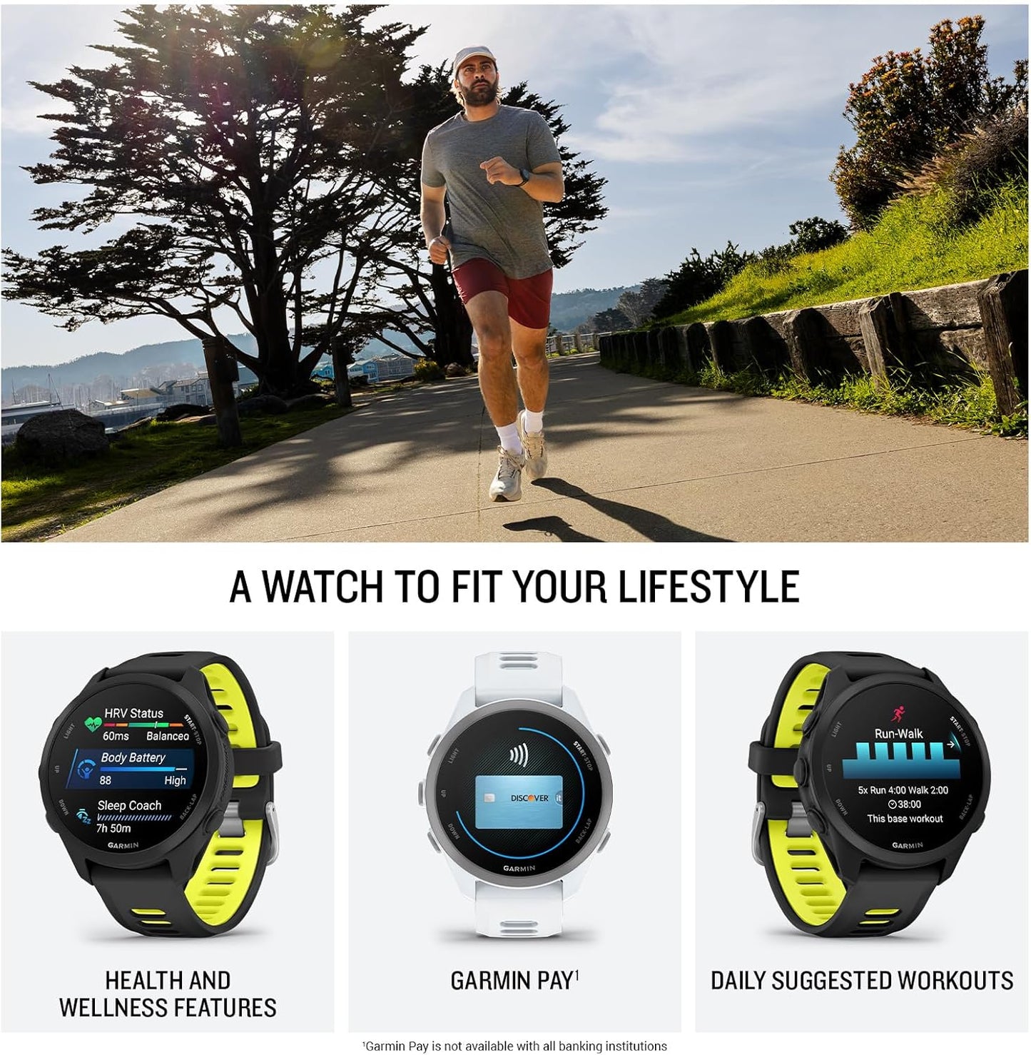 Forerunner 170 GPS Running Smartwatch 1.2" AMOLED, Black/Amp Yellow Bundle