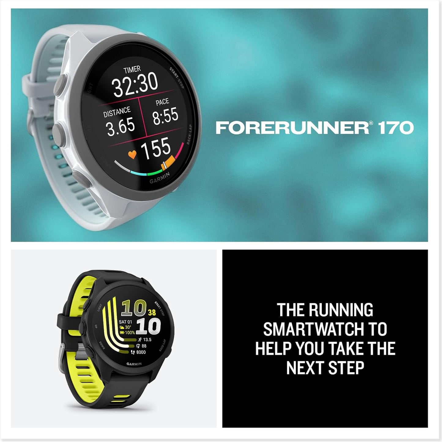 Forerunner 170 GPS Running Smartwatch 1.2" AMOLED, Black/Amp Yellow Bundle