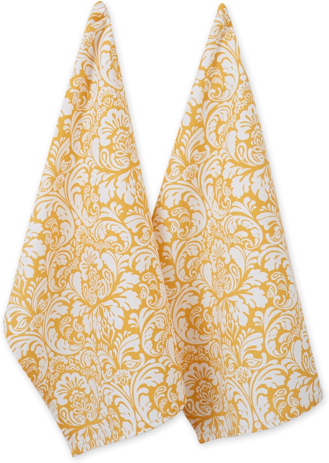 Cotton Dish Towel Set Damask Print, 18x28, Mustard, 2 Count