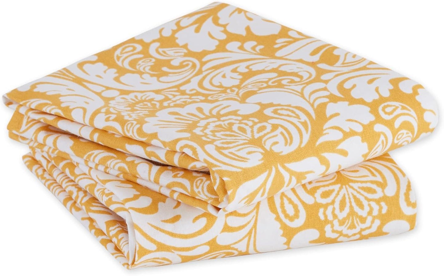 Cotton Dish Towel Set Damask Print, 18x28, Mustard, 2 Count