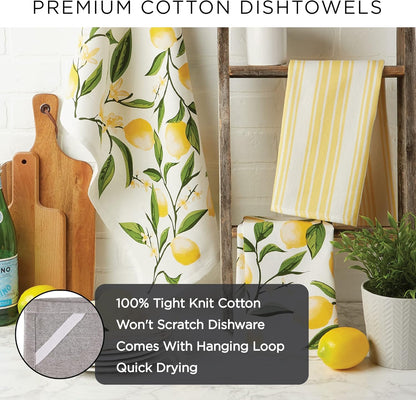 Cotton Dish Towel Set Damask Print, 18x28, Mustard, 2 Count