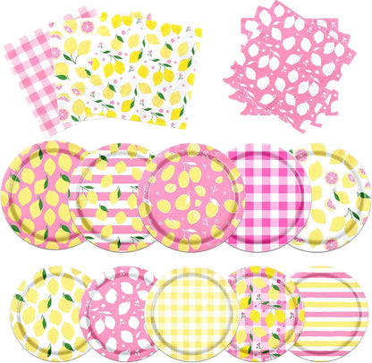 Lemon Party Decorations,60Pcs Lemon Birthday Party Plates and Napkins Summer Table Decorations for Summer Party,Fruit Theme Birthday Party Supplies