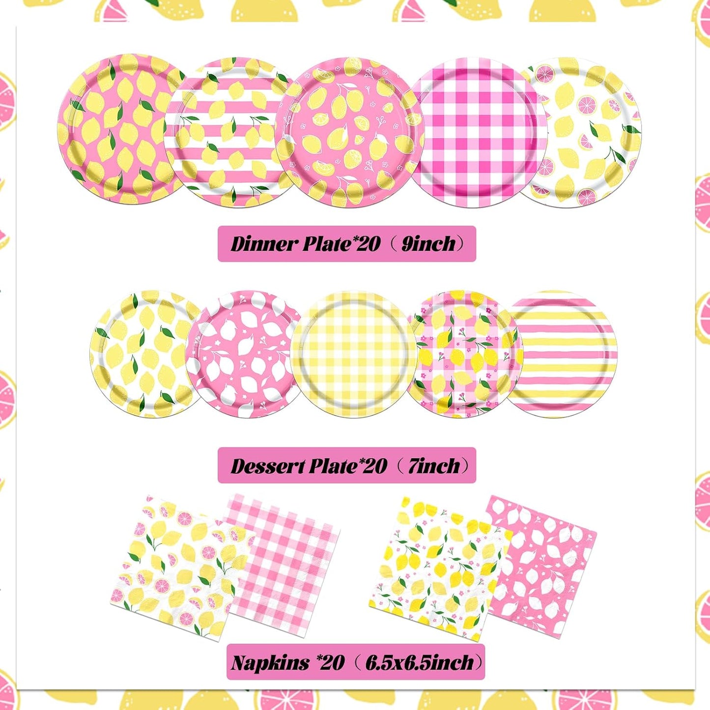 Lemon Party Decorations,60Pcs Lemon Birthday Party Plates and Napkins Summer Table Decorations for Summer Party,Fruit Theme Birthday Party Supplies