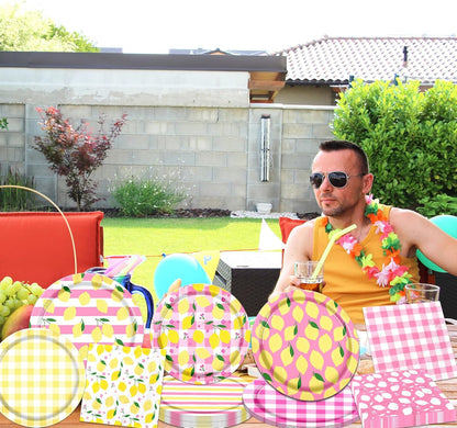 Lemon Party Decorations,60Pcs Lemon Birthday Party Plates and Napkins Summer Table Decorations for Summer Party,Fruit Theme Birthday Party Supplies